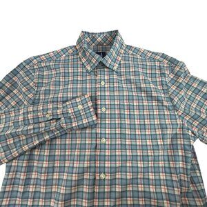 Johnnie O Prep-formance Button Front Shirt Mens Small Blue Plaid Bamboo